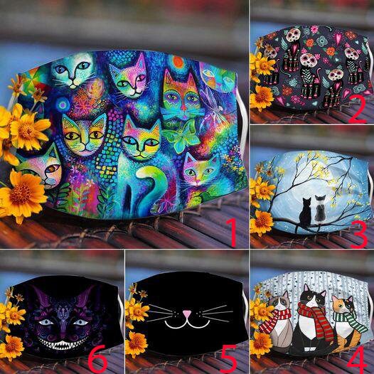 Black Kitty Cat Animal Face Mask,Cat Full Moon Masks,Pattern mask Washable,Handmade Face Cover,Reusable Masks,Handmade Mask,Mask with Filter