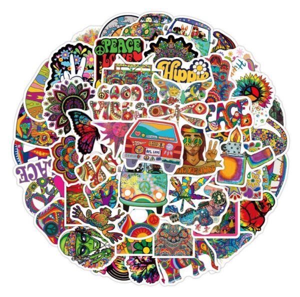 25PCS Hippie Sticker Pack, 50 Pcs Hippi Stickers,Hippy Stickers,Colorful Stickers Set,Laptop Phone Lot Set Bulk Decoration Sticker,Stickers