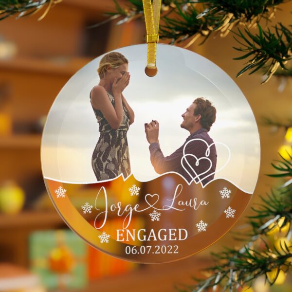 Our First Christmas Engaged Glass Ornament, Personalized Wedding Ornament 2022, Wedding Gift for Wife & Couples Custom Gift for Newlywed