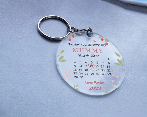 Custom Acrylic First Mothers Day Mummy Nanny Keychain, Personalised The Day You Became My Mummy Keyring, New Mum Gift, Mums Birthday Gift