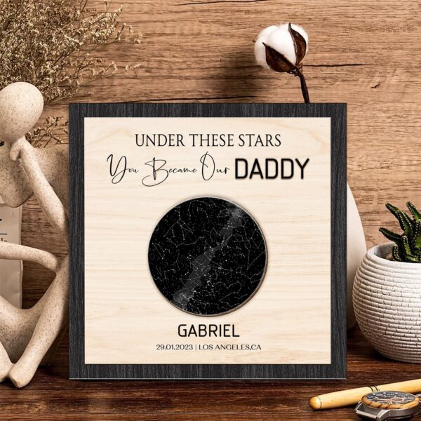Personalised The Day You Became My Dad Wooden Sign Board, Fathers Day Gift, Birthday Gift for Dad, Star Map Fathers Day Gift From Daughter