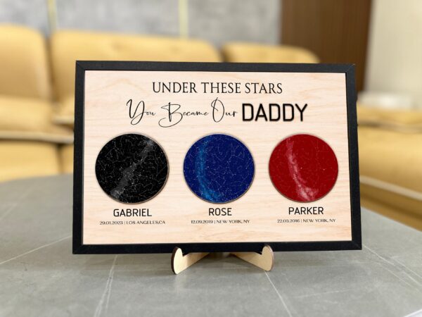 The Day You Became My Dad Wooden Sign Board, Fathers Day Gift, Birthday Gift for Dad, Night Sky Children Gift For Dad, Personalized Dad Gift