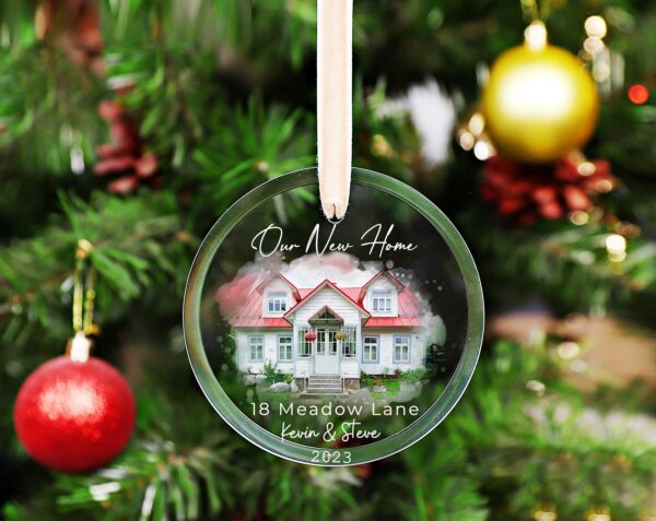 NEW! Personalized Our New Home Glass Ornament, Custom Watercolor House Christmas Ornament, New Home Keepsake, Couples Home Ornament 2023