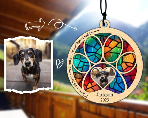 Personalized Dog Memorial Suncatcher, Custom Paw Design With Name And Date, Pet Memorial Gift, Cat Memorial, Pet Loss Gift, In Loving Memory