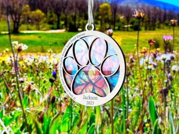 New! Personalized Dog Memorial Suncatcher, Custom Paw Design With Name And Date Suncatcher, Pet Memorial Gift, Cat Memorial, Pet Loss Gift
