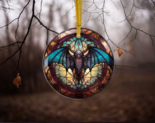 Gothic Bat Halloween Stained Glass Ornament Horror Picture, Clear Acrylic Bat Ornament, Halloween Home Decor, Halloween Gift, Bat Lover Gift