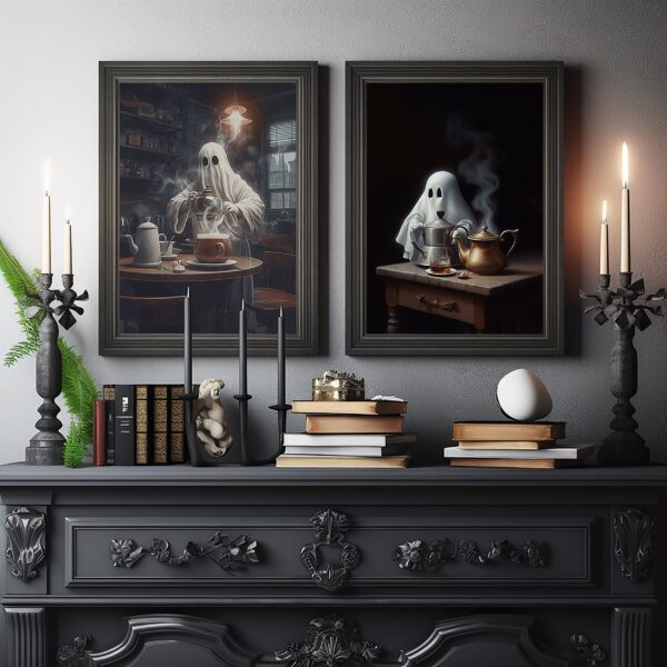 NEW! Ghost Love Coffee, Vintage Poster, Art Poster Print, Dark Academia, Haunting Ghost, Halloween Gift, Halloween Decorations, Coffee Lover