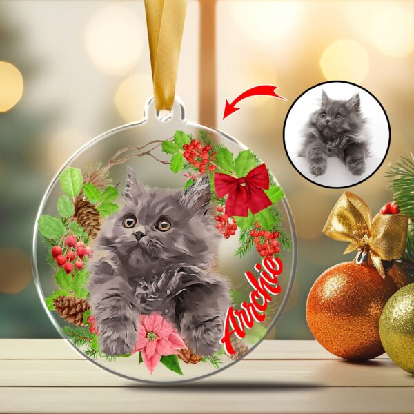 Personalized Cat Ornament with Photo & Name, Cat Memorial Gift, Custom Pet Christmas Ornament, Gift for Cat Lovers, Dog Memorial Ornament