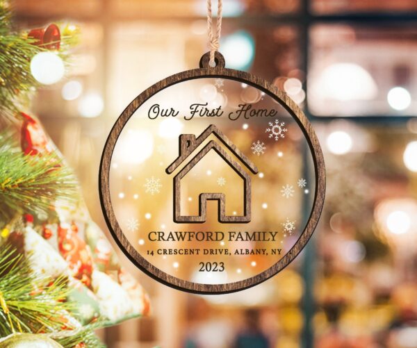Custom Our First Home Ornament for Housewarming Gift, New Home Gift, Christmas Family Ornament 2023, Personalized House Christmas Ornament