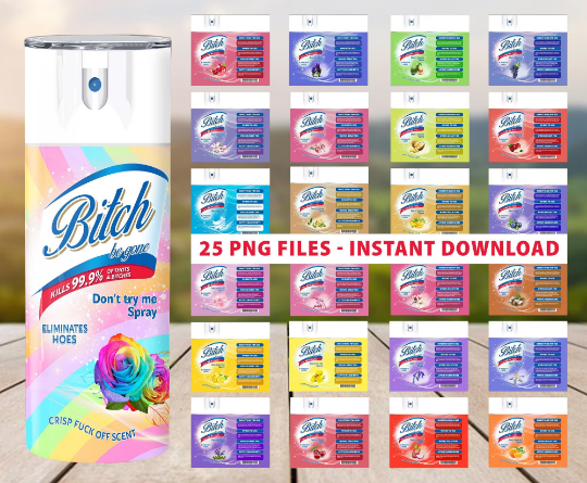 25 Designs Be Gone Tumbler Wrap PNG, B*tch Spray Bundle PNG, B*tch Be Gone 20oz, Tumbler Wrap PNG, File For Sublimation, Rainbow Bitch Spray