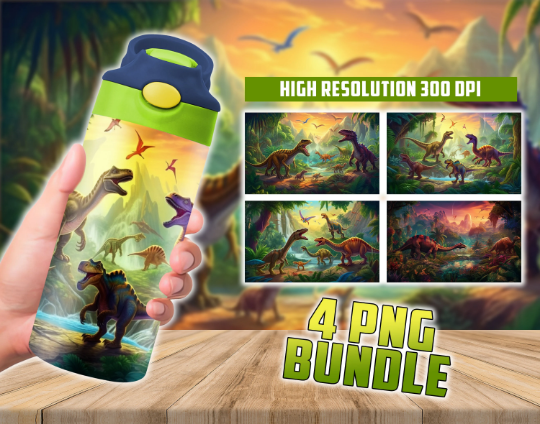 Bundle 4 Designs Dinosaurs 12oz Kids Tumbler Wrap PNG, 12oz Straight Tumbler Sublimation PNG, Dinosaur Tumbler Wrap Design, Digital Download