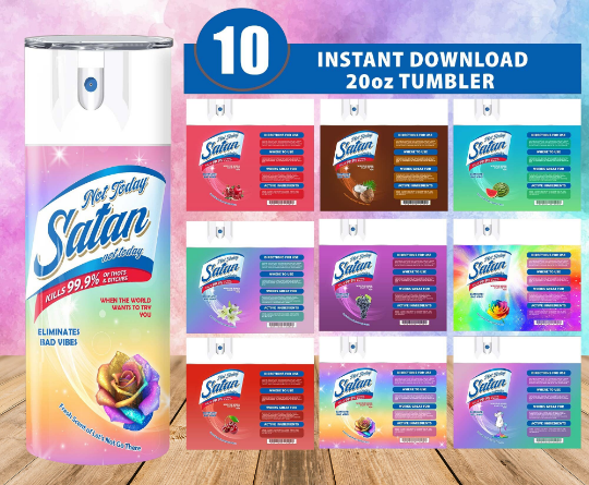 Bundle 10 Design Not Today Satan Tumbler PNG, 20 Oz Skinny Tumbler PNG, Funny Tumbler Wrap PNG, Sublimation Design, Instant Digital Download