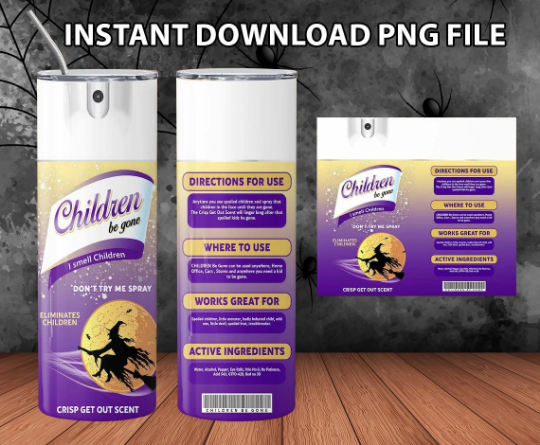 Children Be Gone Tumbler Wrap Design, Hocus Pocus Bitch Spray 20 Oz Skinny Tumbler Sublimation, Halloween Tumbler Wrap, Digital Download PNG