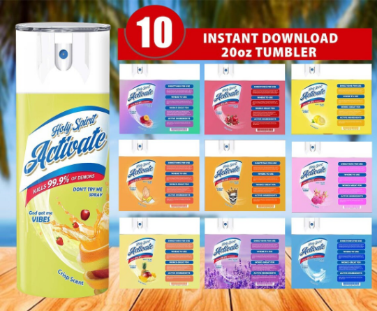 Bundle 10 Designs Holy Spirit Activate Spray Tumbler Wrap PNG, Holy Spirit Activate PNG, Instant Digital Download PNG, Sublimation Design