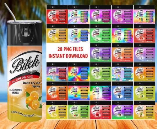 Bundle 28 Designs Bitch Spray Tumbler PNG, Bitch Be Gone 20oz Tumbler Wrap PNG, File For Sublimation Design, Instant Digital Download PNG