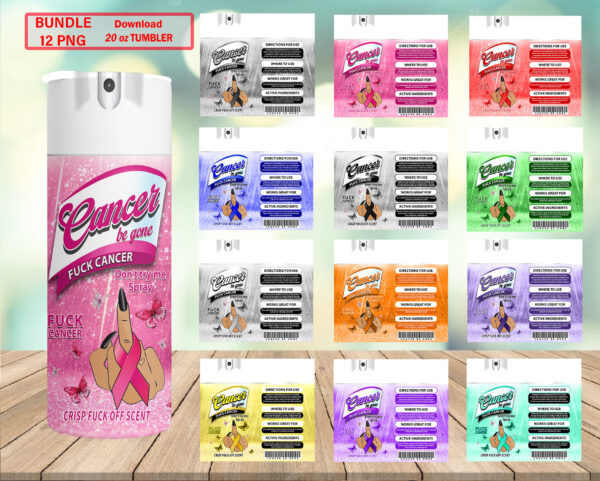 Bundle 12 Design Cancer Be Gone Tumbler PNG, 20 oz Skinny Tumbler, Sublimation Tumbler Cancer, Instant Digital Download Cancer Awareness PNG
