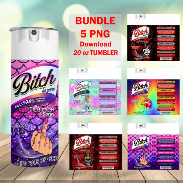 B*tch Spray Bundle 5 Designs, B*tch Be Gone 20oz Tumbler Wrap PNG File For Sublimation, Rainbow B*tch Spray, Tumbler PNG, Download PNG