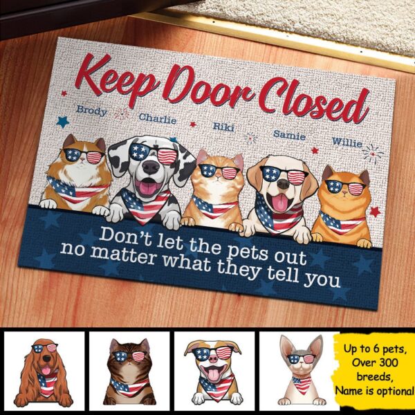 4th July Pet Doormat, Don't Let The Pet Out, Pet Lover Gift, Funny Welcome Mat, Cat Dog Mat, Holiday Decor Gift
