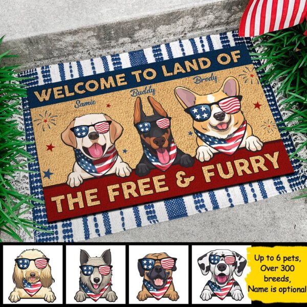 4th July Pet Doormat, Land Of Free & Furry, Pet Lover Gift, Funny Mat, Cat Dog Mat, Holiday Decor Gift