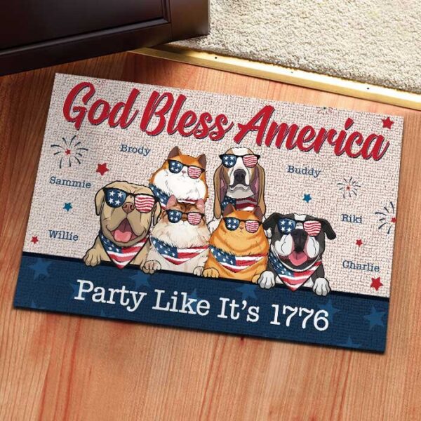 4th July Pet Doormat, God Bless America Custom Text, Pet Lover Gift, Funny Mat, Holiday Decor, Cat Dog Mat