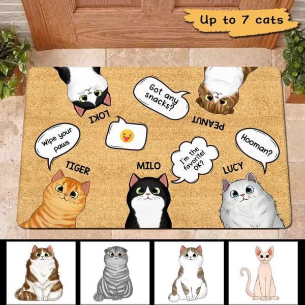 Custom Cat Doormat, Cats Telling, Personalized Mat, Home Decor, Cat Lover Gift, Funny Welcome Mat, Cat Rug, Housewarming Gift
