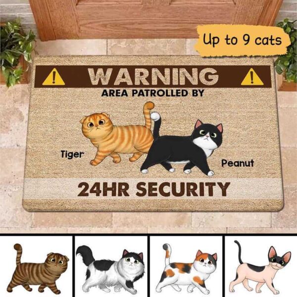 Custom Cat Doormat, Area Patrolled By Walking Fluffy Cat, Personalized Mat, Home Decor, Cat Lover Gift, Funny Welcome Mat, Cat Rug