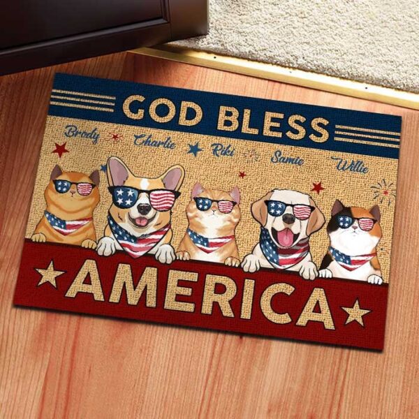 4th July Pet Doormat, God Bless America, Pet Lover Gift, Funny Welcome Mat, Holiday Decor Gift, Custom Mat