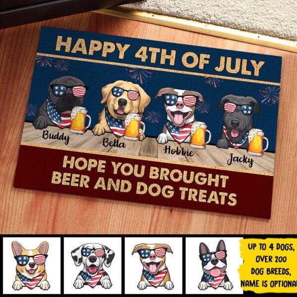 4th July Pet Doormat, Happy Independence Beer Dog Treats, Pet Lover Gift, Funny Welcome Mat, Custom Mat, Holiday Decor