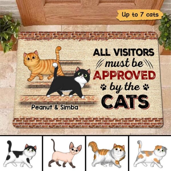 Custom Cat Doormat, Brick Background Visitors Must Be Approved By The Cats, Personalized Mat, Home Decor, Cat Lover Gift, Funny Mat
